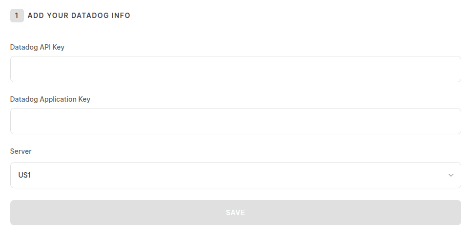 Datadog API key and Application key input